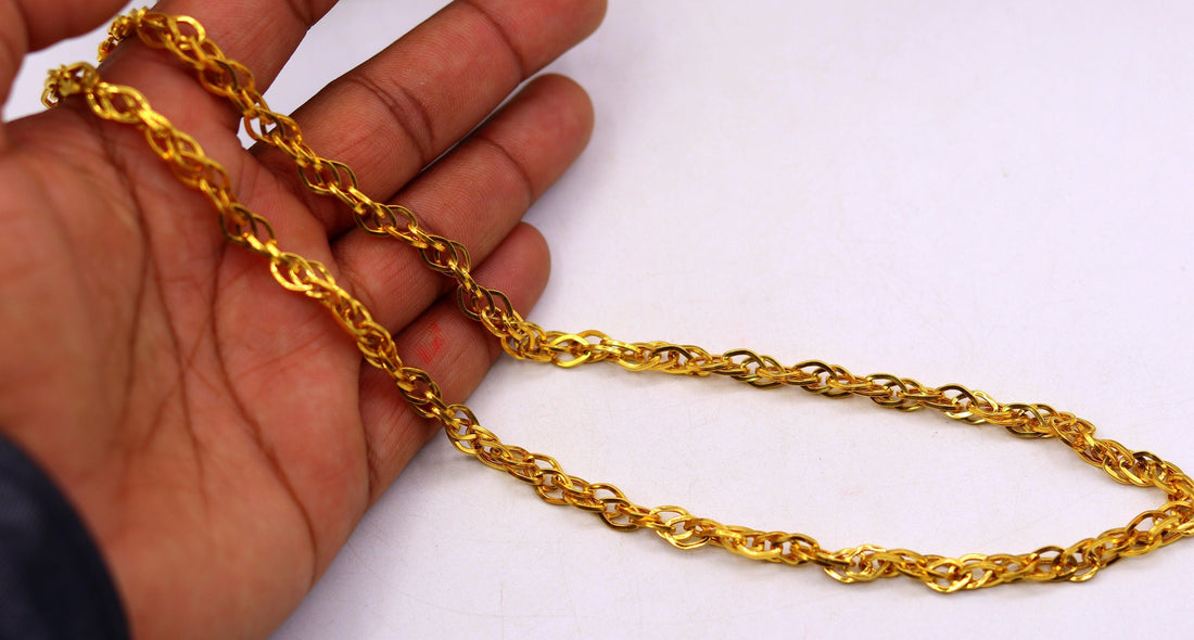22k 22carat yellow gold handmade excellent 20 inches multi link chain unisex gifting chain necklace - TRIBAL ORNAMENTS