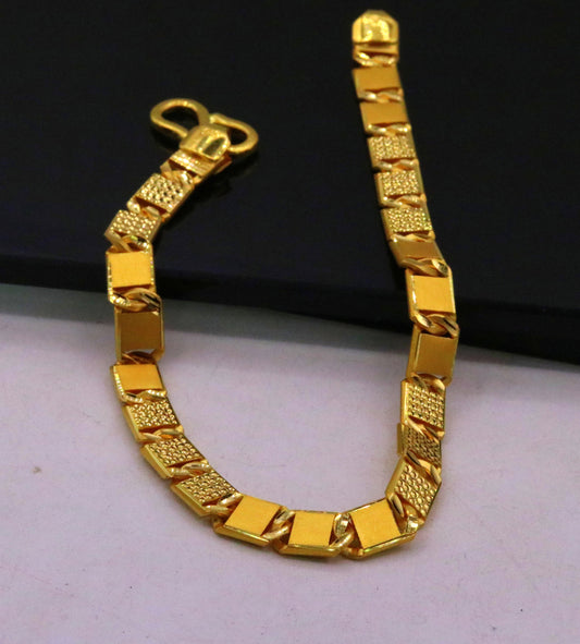 Certified genuine 22kt yellow gold handmade solid bar Royal nawabi Chain or Bracelet fabulous diamond cut design men's jewelry br26 - TRIBAL ORNAMENTS
