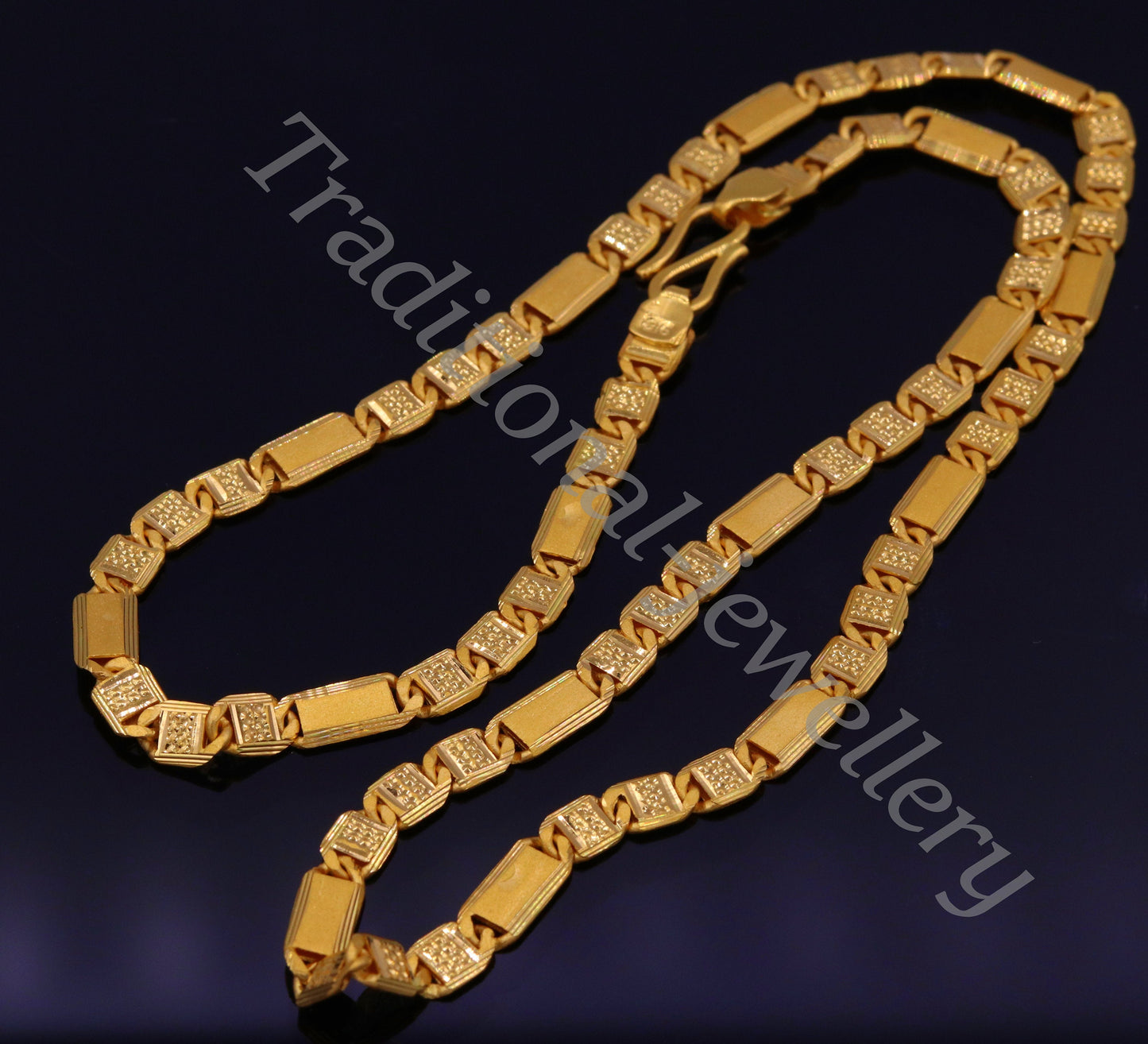 20 inches long handmade 22kt yellow gold royal navabi nawabi chain necklace gorgeous diamond cut design india jewelry for gifting - TRIBAL ORNAMENTS