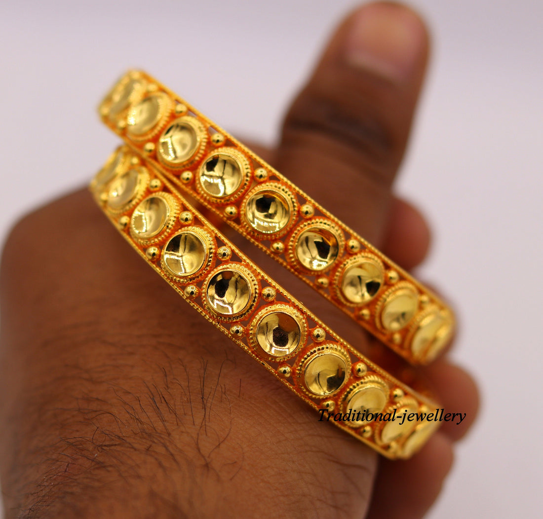 Vintage antique design handmade fabulous 22karat yellow gold bangle bracelet Indian tribal antique kangan set ba-36 - TRIBAL ORNAMENTS