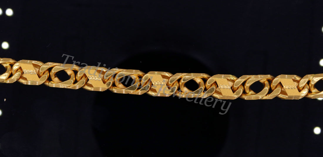 Traditional navabi chain style 22kt yellow gold handmade fabulous men's bracelet gifting jewelry - TRIBAL ORNAMENTS