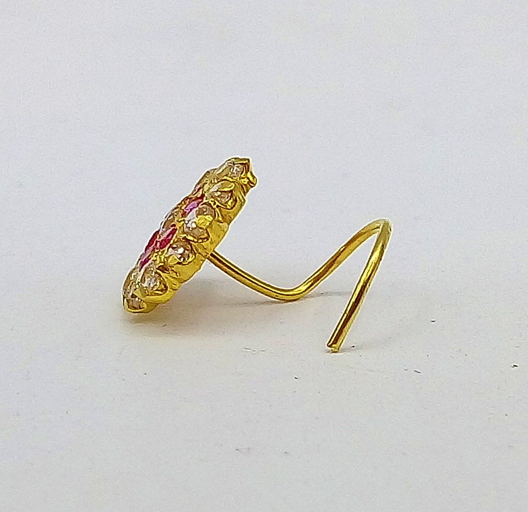 18k yellow gold handmade fabulous cubic zircon stone nose pin excellent antique vintage design tribal jewelry - TRIBAL ORNAMENTS