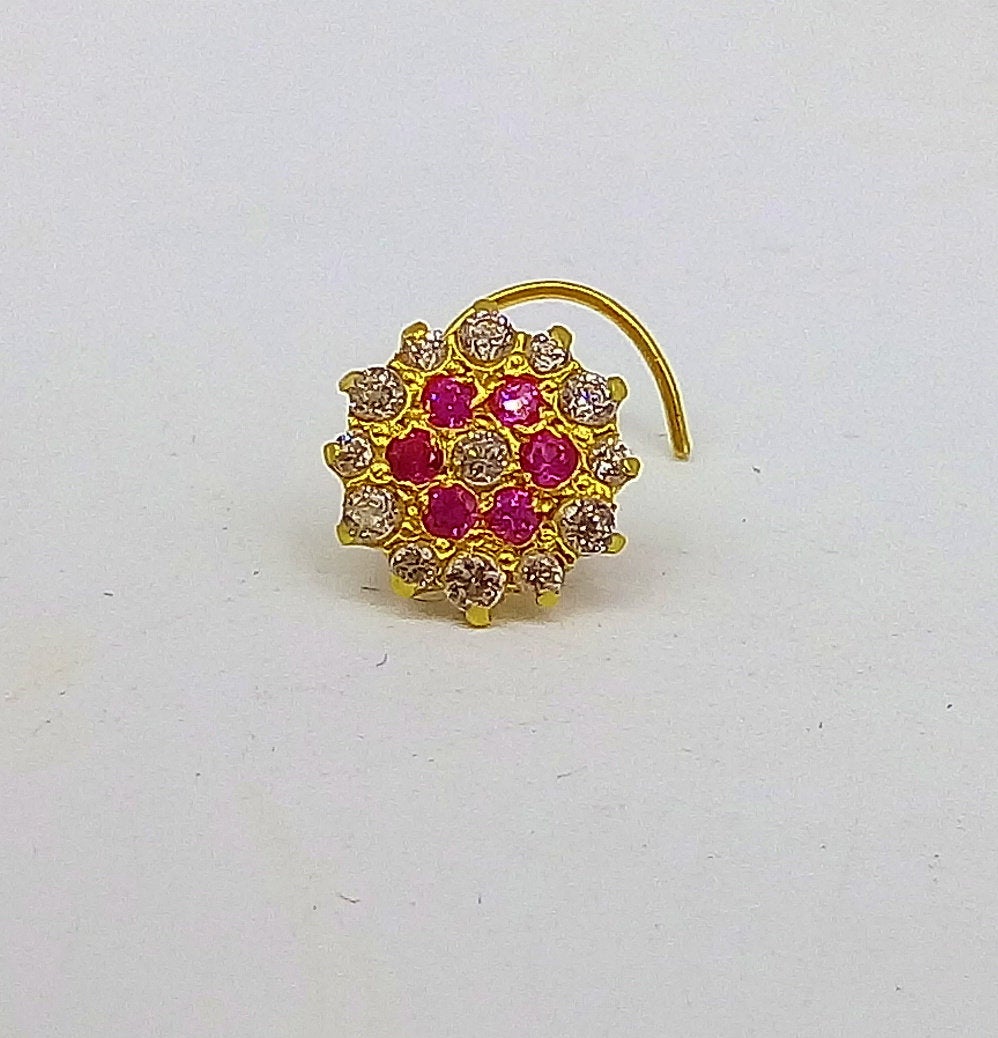 18k yellow gold handmade fabulous cubic zircon stone nose pin excellent antique vintage design tribal jewelry - TRIBAL ORNAMENTS