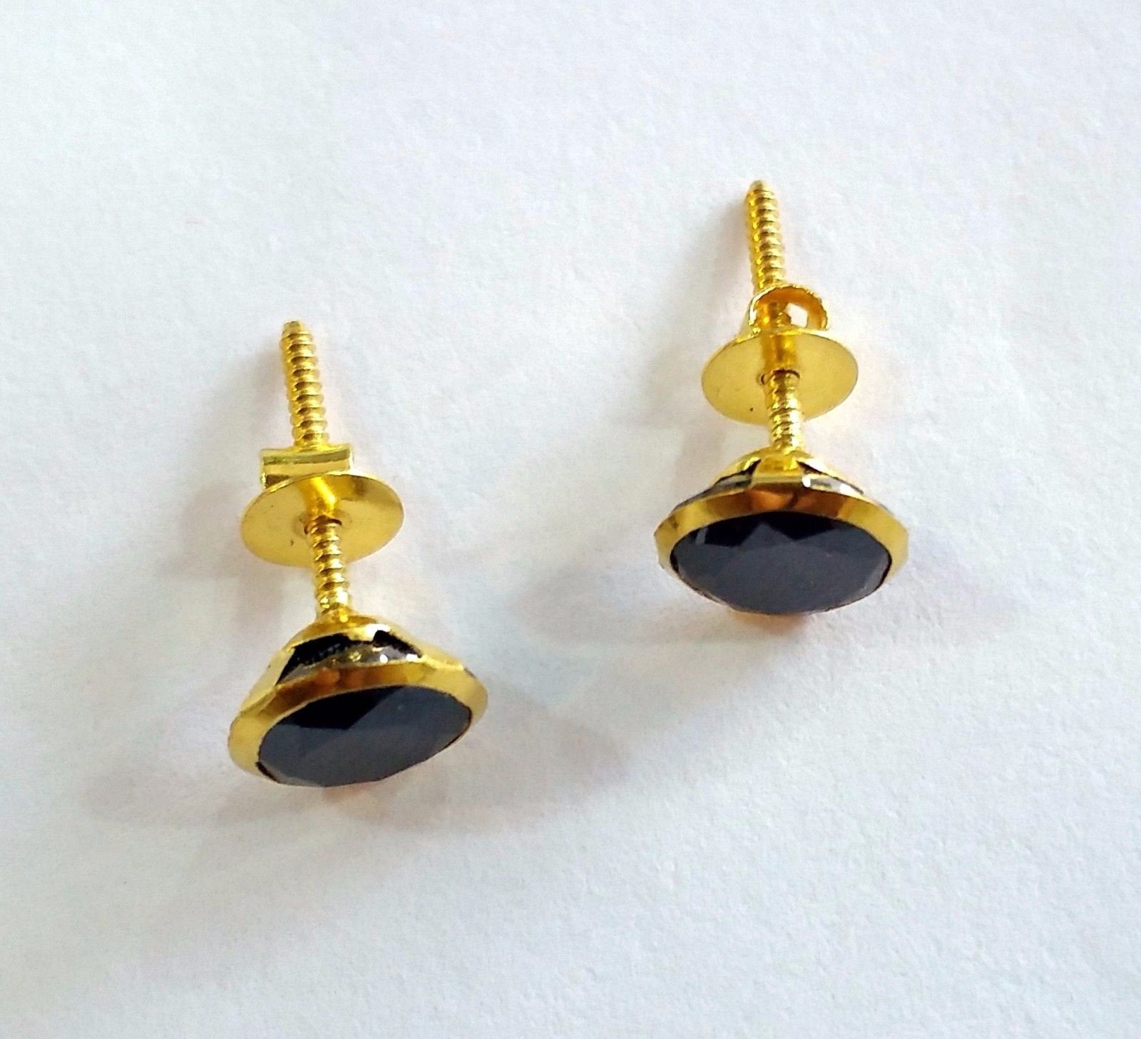 Gorgeous 18kt yellow gold handmade fabulous black onyx stone excellent stylish design stud earrings pair unisex jewelry - TRIBAL ORNAMENTS