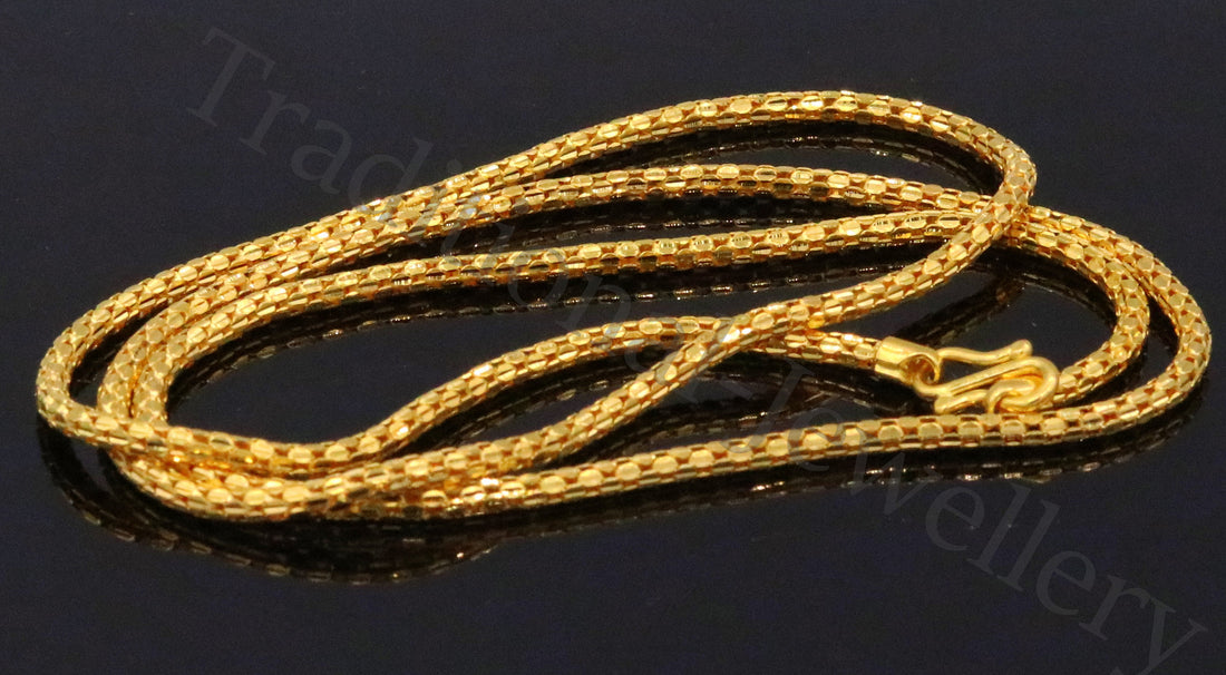 22kt yellow gold handmade unique design chain 20 inches unisex chain necklace from Rajasthan India. - TRIBAL ORNAMENTS