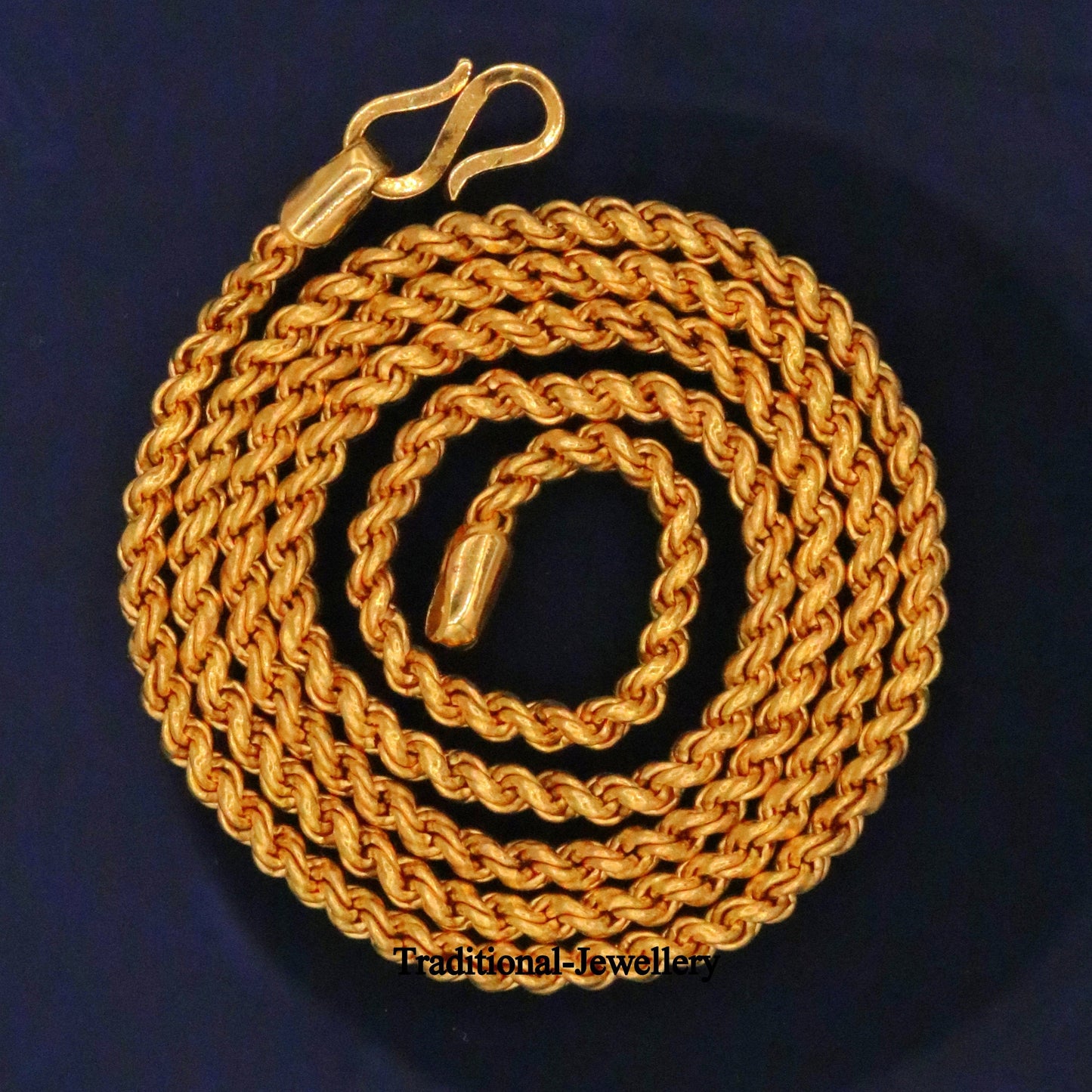 22k yellow gold handmade fabulous rope chain necklace all sezes long excellent 3mm wide gold unisex chain ch164 - TRIBAL ORNAMENTS