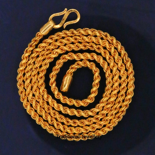 22k yellow gold handmade fabulous rope chain necklace all sezes long excellent 3mm wide gold unisex chain ch164 - TRIBAL ORNAMENTS
