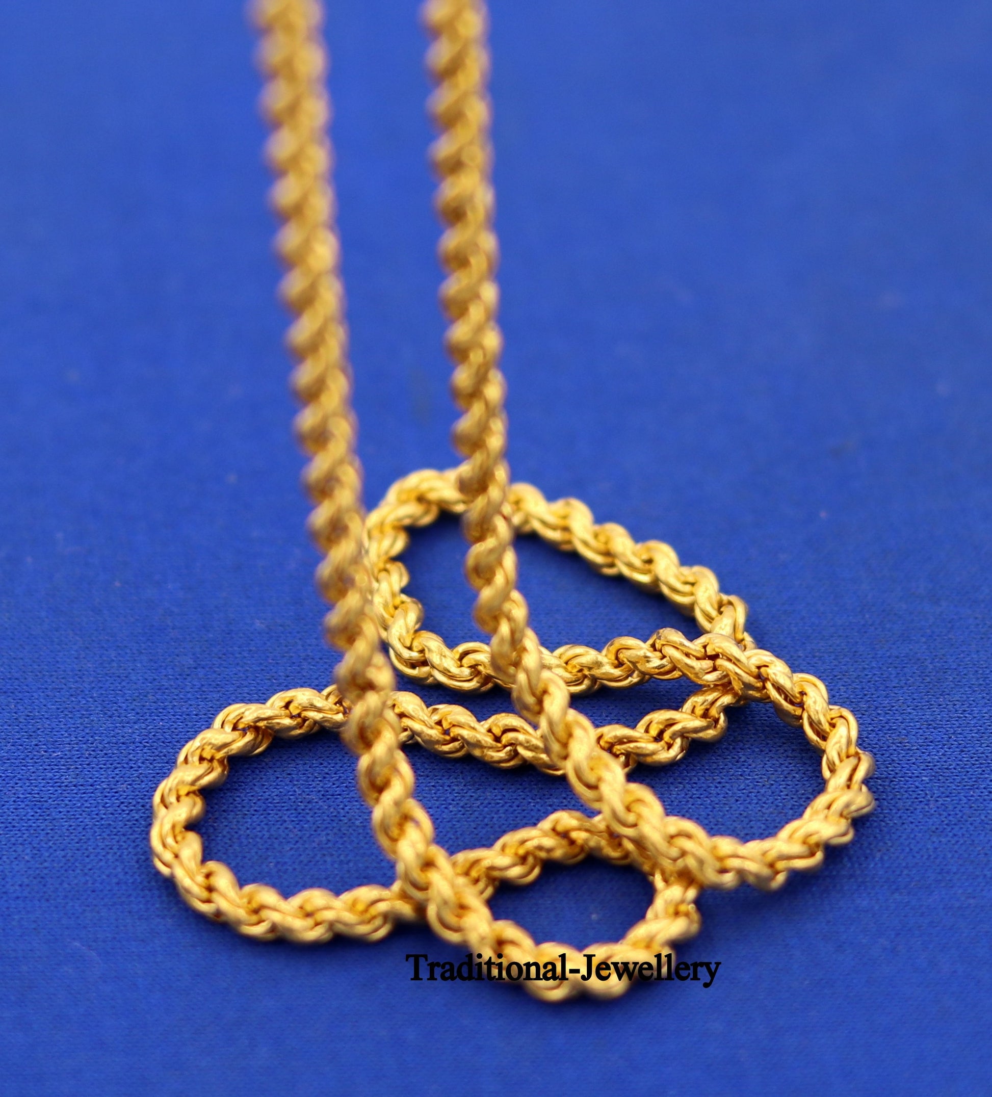 22karat yellow gold handmade fabulous rope chain necklace long excellent 3mm wide gold unisex chain ch164 - TRIBAL ORNAMENTS