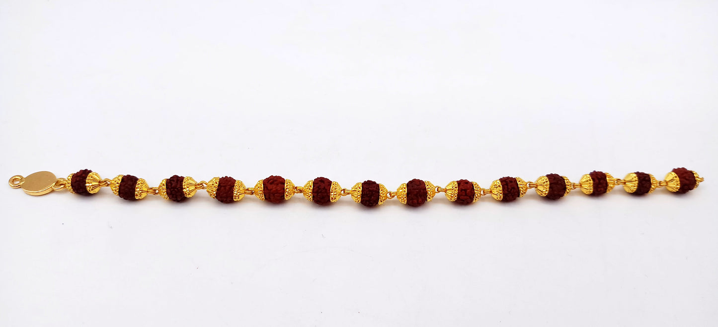 22 karat yellow gold with natural rudraksha beads handmade bracelet fabulous vintage designer 7.5",8", 8.5" 9" gifting jewelry - TRIBAL ORNAMENTS