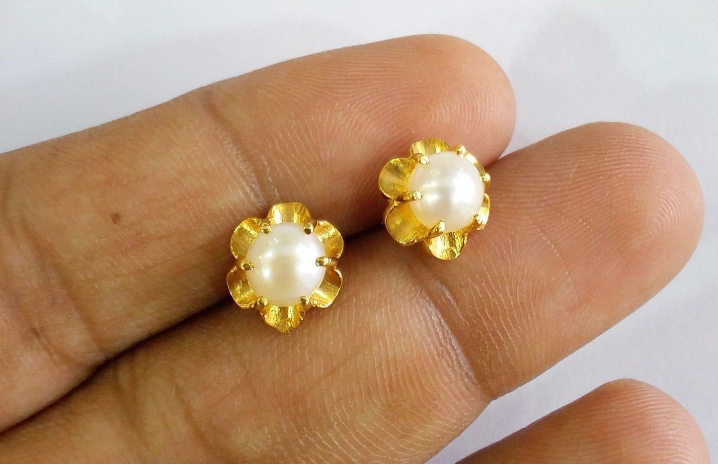 Indian traditional style vintage antique designer gorgeous 22karat yellow gold natural pearl stud earrings pair best collection er80 - TRIBAL ORNAMENTS