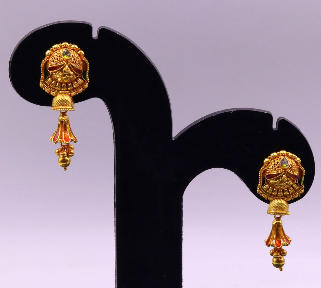 Handmade filigree work 22karat yellow gold fabulous stud earrings chandelier antique design tribal jewelry form rajasthan india - TRIBAL ORNAMENTS