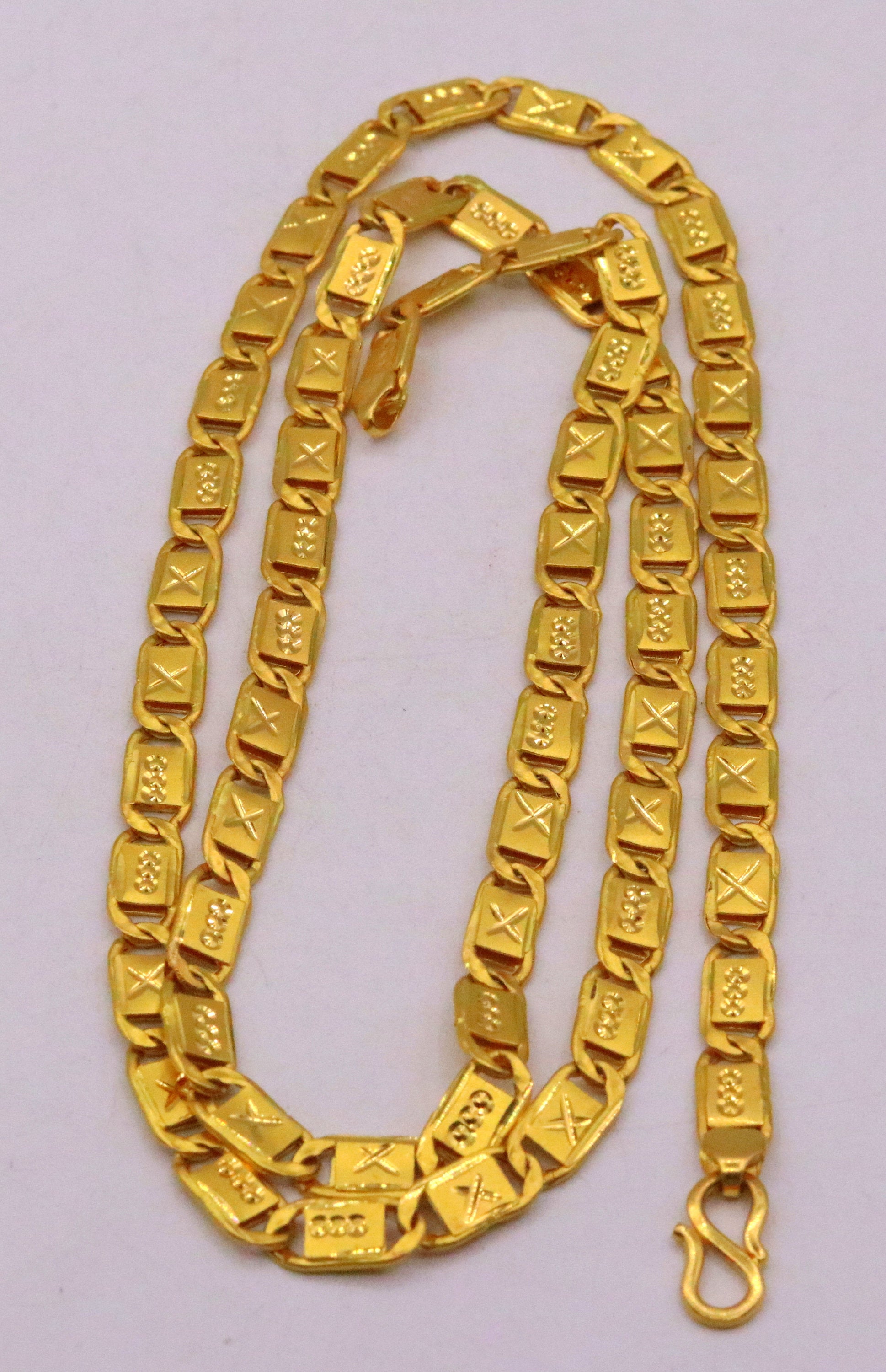 Handmade 22 karat yellow gold 5mm 23 inches solid gold nawabi chain necklace form Rajasthan India ch136 - TRIBAL ORNAMENTS