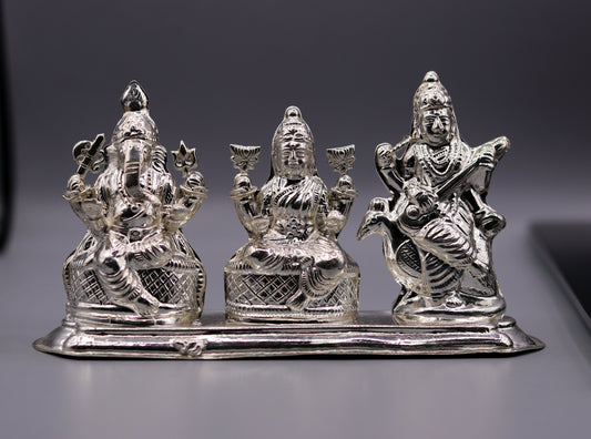 Vintage handmade silver Indian goddess Laxmi, Saraswati Ganesha figurine statue art for puja, puja article, silver utensils, silver art - TRIBAL ORNAMENTS