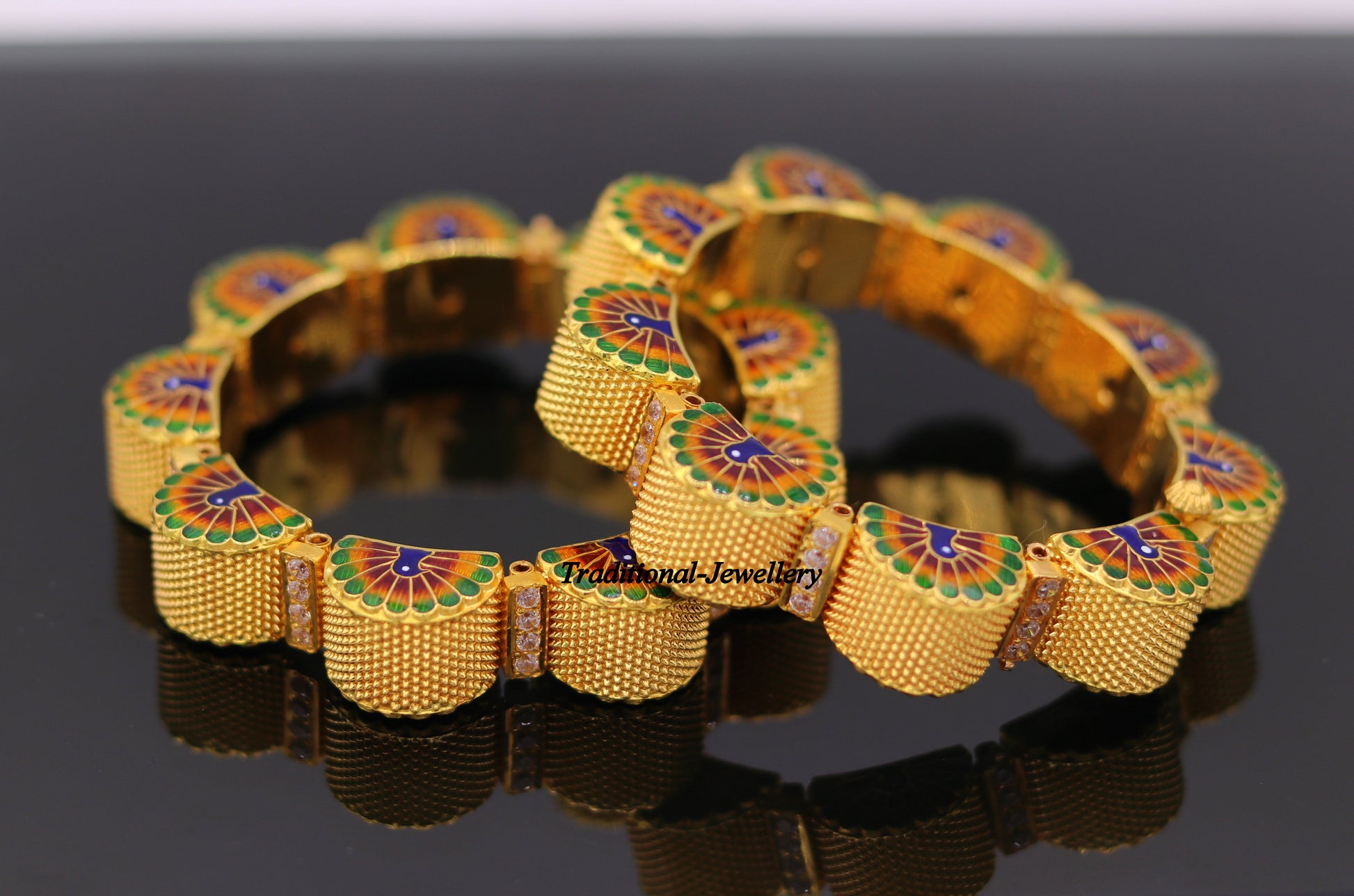 22k yellow gold handmade Top class rajasthani bangle bracelet Gajara pair traditional wedding anniversary party belly dance jewelry - TRIBAL ORNAMENTS