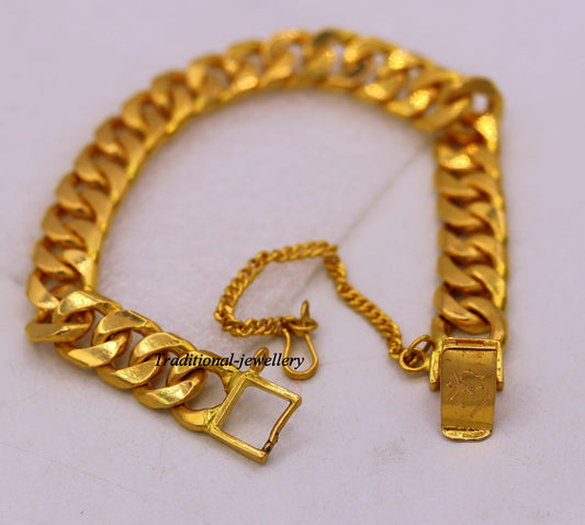 Vintage Om Aum 22kt yellow gold handmade solid gold curb cuban link chain bracelet fabulous men's jewelry br22 - TRIBAL ORNAMENTS