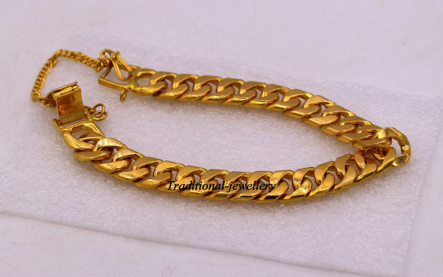 Vintage Om Aum 22kt yellow gold handmade solid gold curb cuban link chain bracelet fabulous men's jewelry br22 - TRIBAL ORNAMENTS