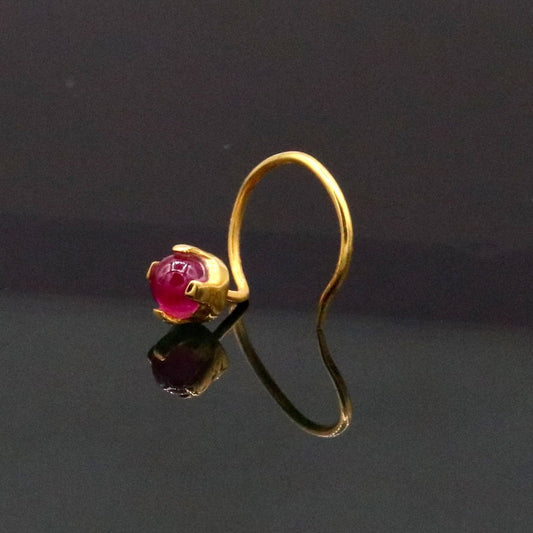 Gorgeous single pink onyx stone 22 karat gold handmade fabulous nose pin women's jewelry - TRIBAL ORNAMENTS