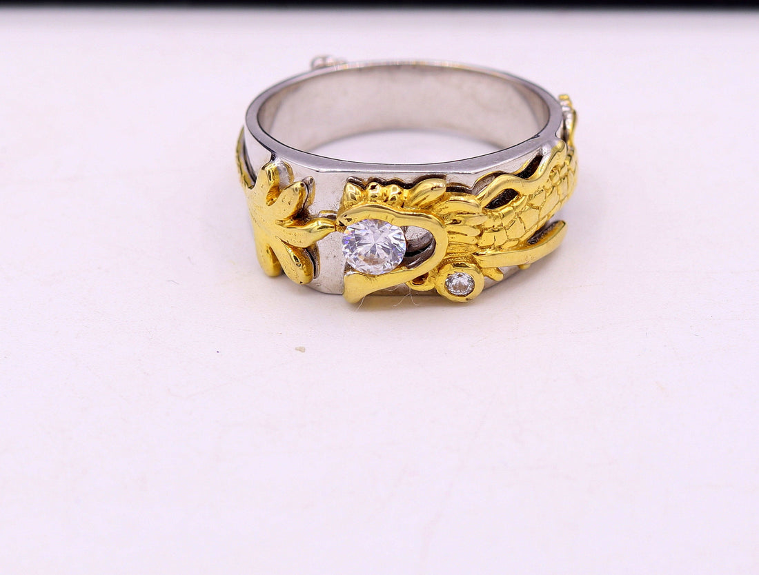 18k yellow gold and white gold ring band fabulous dragon design stylish fancy work wedding rings antique women's jewelry gring32 - TRIBAL ORNAMENTS