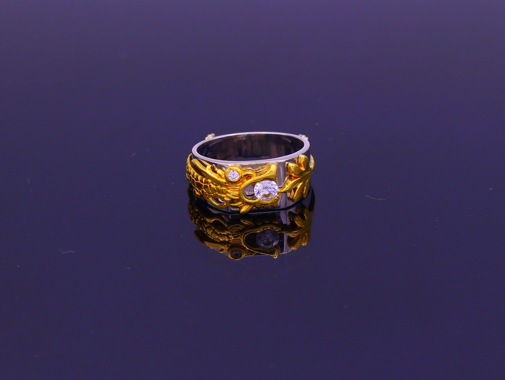 18k yellow gold and white gold ring band fabulous dragon design stylish fancy work wedding rings antique women's jewelry gring32 - TRIBAL ORNAMENTS