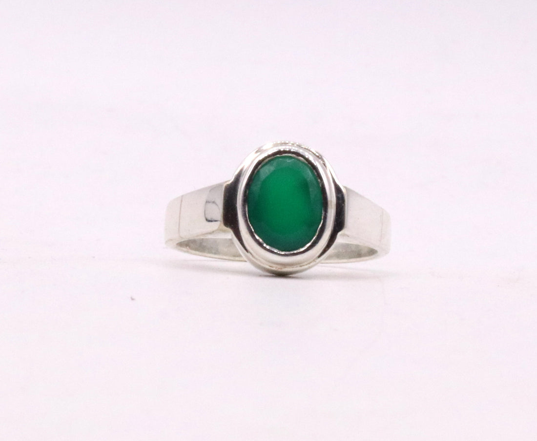 925 sterling silver handmade green onyx stone unisex ring fabulous band from rajasthan india - TRIBAL ORNAMENTS