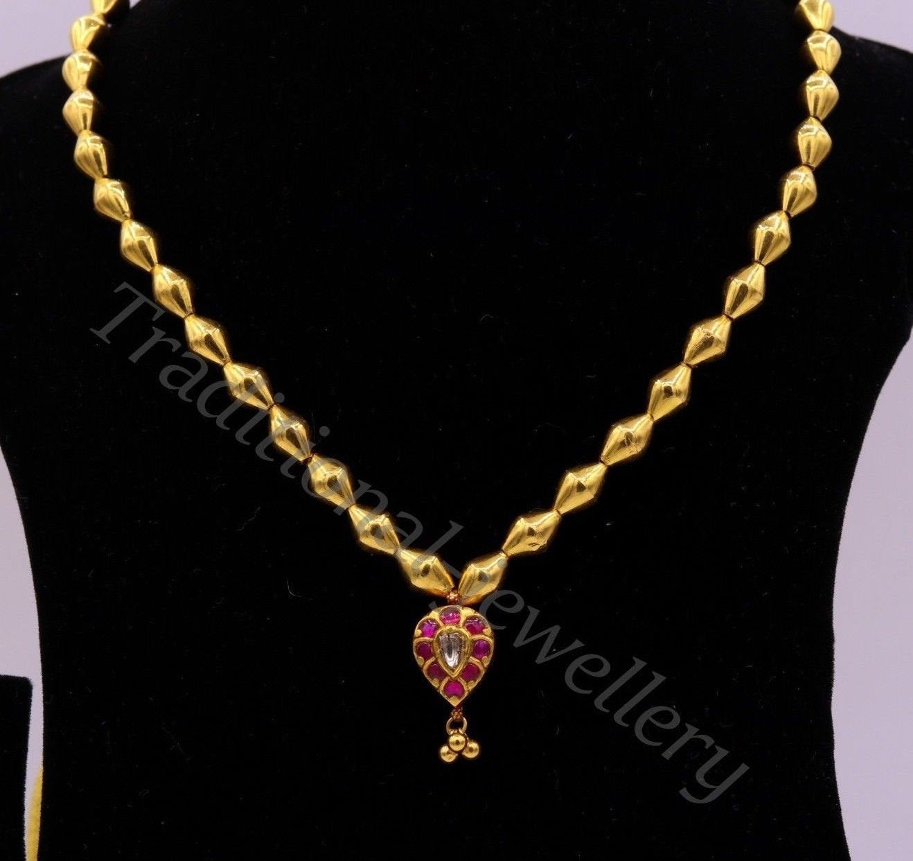 22k yellow gold handmade olive beads wax beads fabulous necklace pendant tribal jewelry from rajasthan india - TRIBAL ORNAMENTS