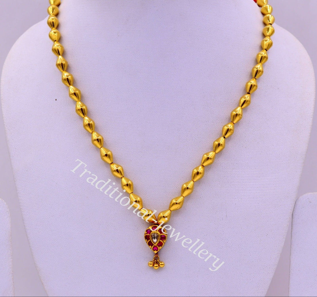 22k yellow gold handmade olive beads wax beads fabulous necklace pendant tribal jewelry from rajasthan india - TRIBAL ORNAMENTS