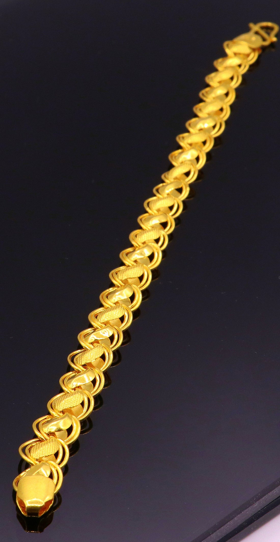 Handmade Fabulous 22k yellow gold lotus design bracelet chain unisex indian stylish jewelry - TRIBAL ORNAMENTS