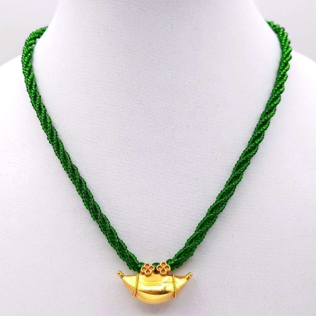 Vintage antique handmade 20k gold amulet pendant from rajasthan india fabulous pendant tribal jewelry with green color stone necklace - TRIBAL ORNAMENTS