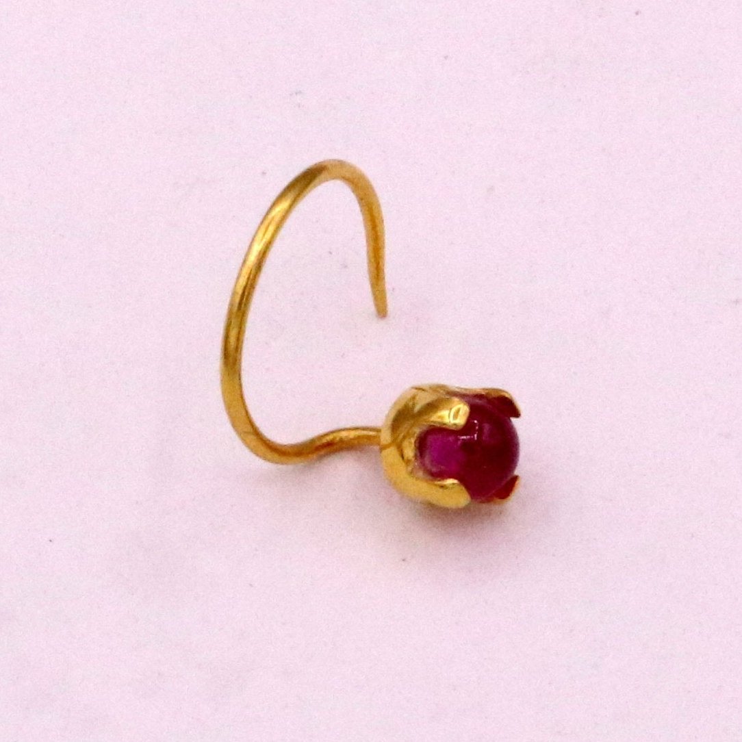 Gorgeous single pink onyx stone 22 karat gold handmade fabulous nose pin women's jewelry - TRIBAL ORNAMENTS