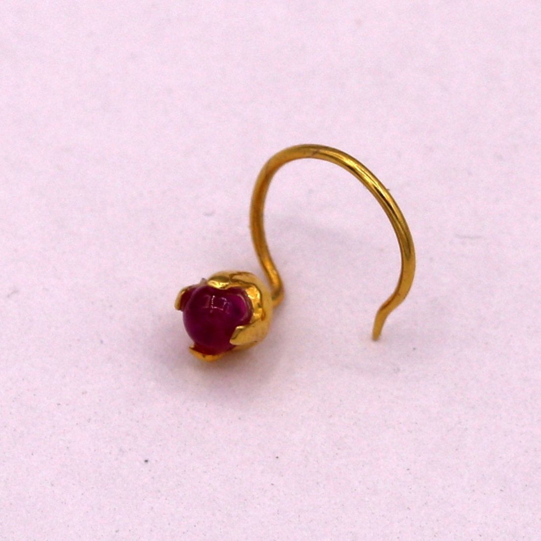 Gorgeous single pink onyx stone 22 karat gold handmade fabulous nose pin women's jewelry - TRIBAL ORNAMENTS