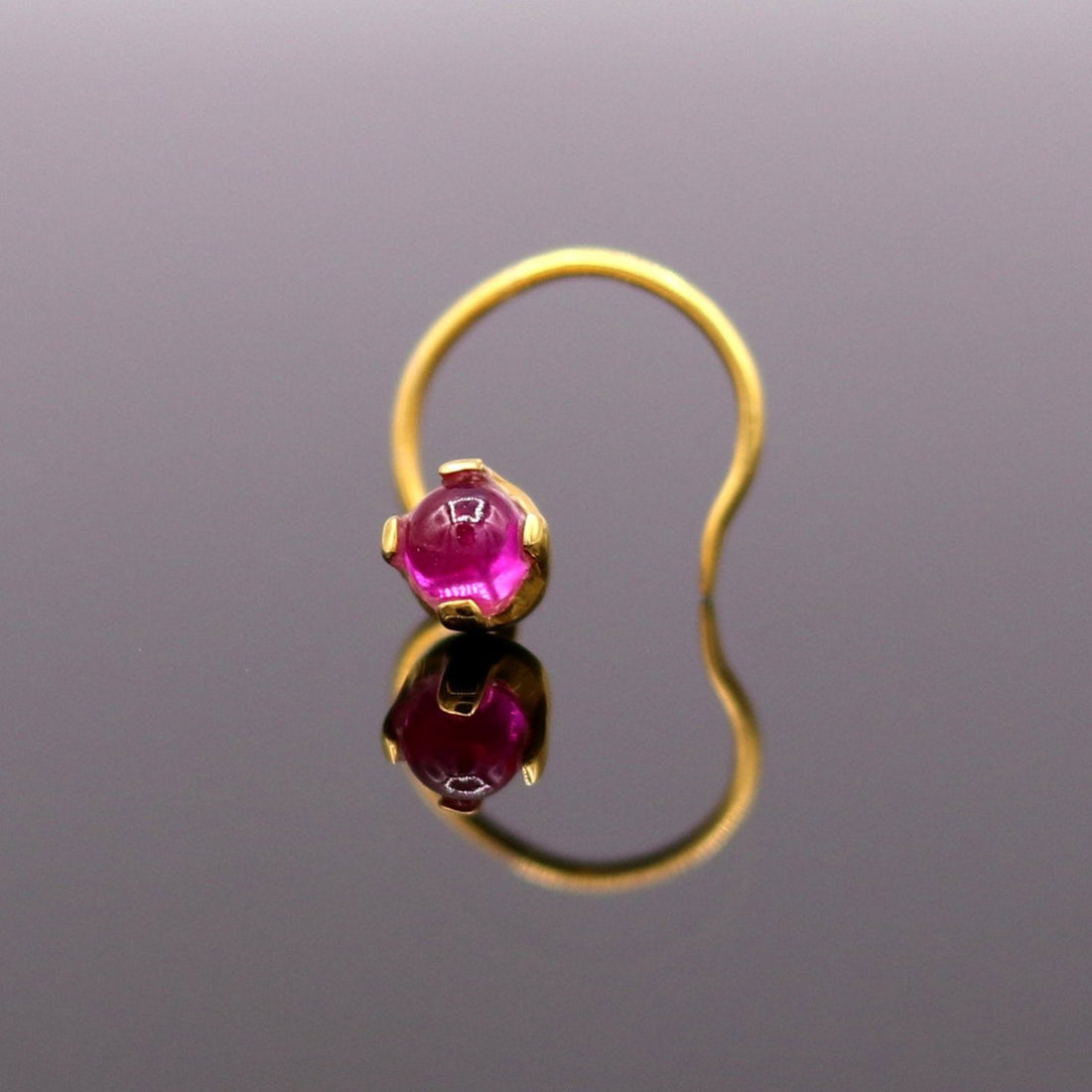 Gorgeous single pink onyx stone 22 karat gold handmade fabulous nose pin women's jewelry - TRIBAL ORNAMENTS