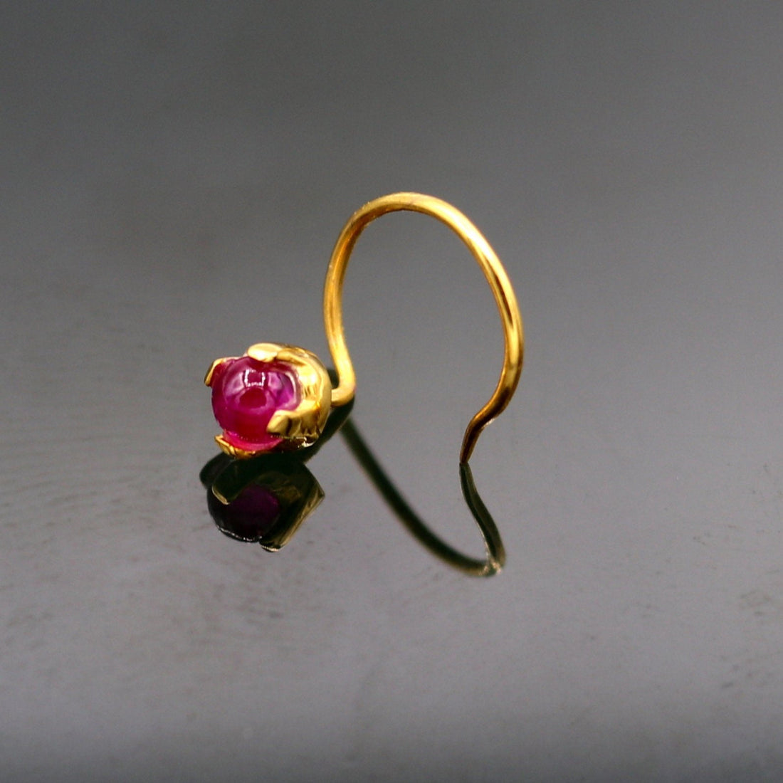 Gorgeous single pink onyx stone 22 karat gold handmade fabulous nose pin women's jewelry - TRIBAL ORNAMENTS