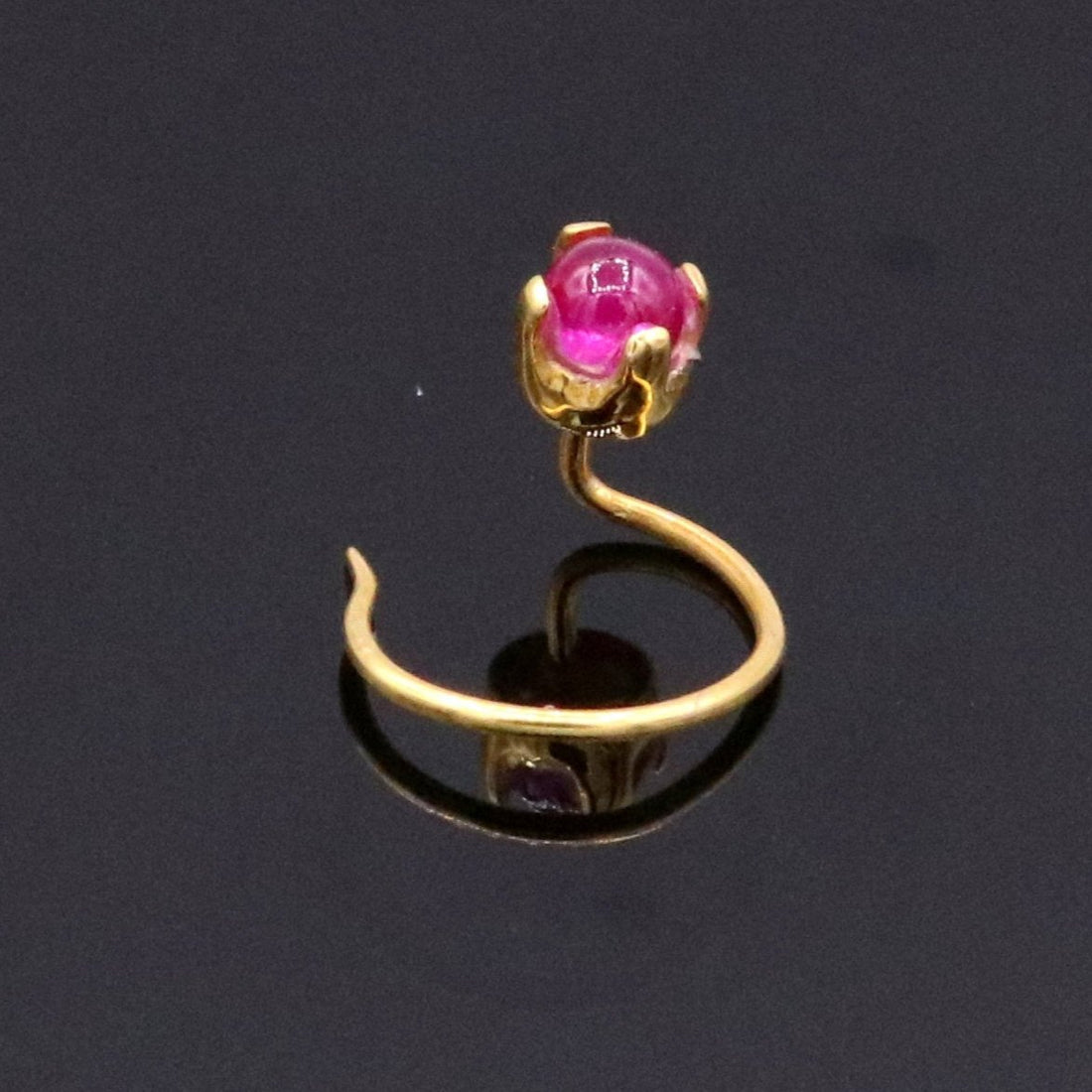 Gorgeous single pink onyx stone 22 karat gold handmade fabulous nose pin women's jewelry - TRIBAL ORNAMENTS