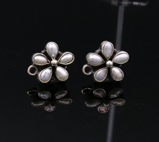 925 Sterling silver handmade stud earrings, awesome white pearl customized stud ear plug, pearl earring bridesmaid gifting jewelry s104 - TRIBAL ORNAMENTS