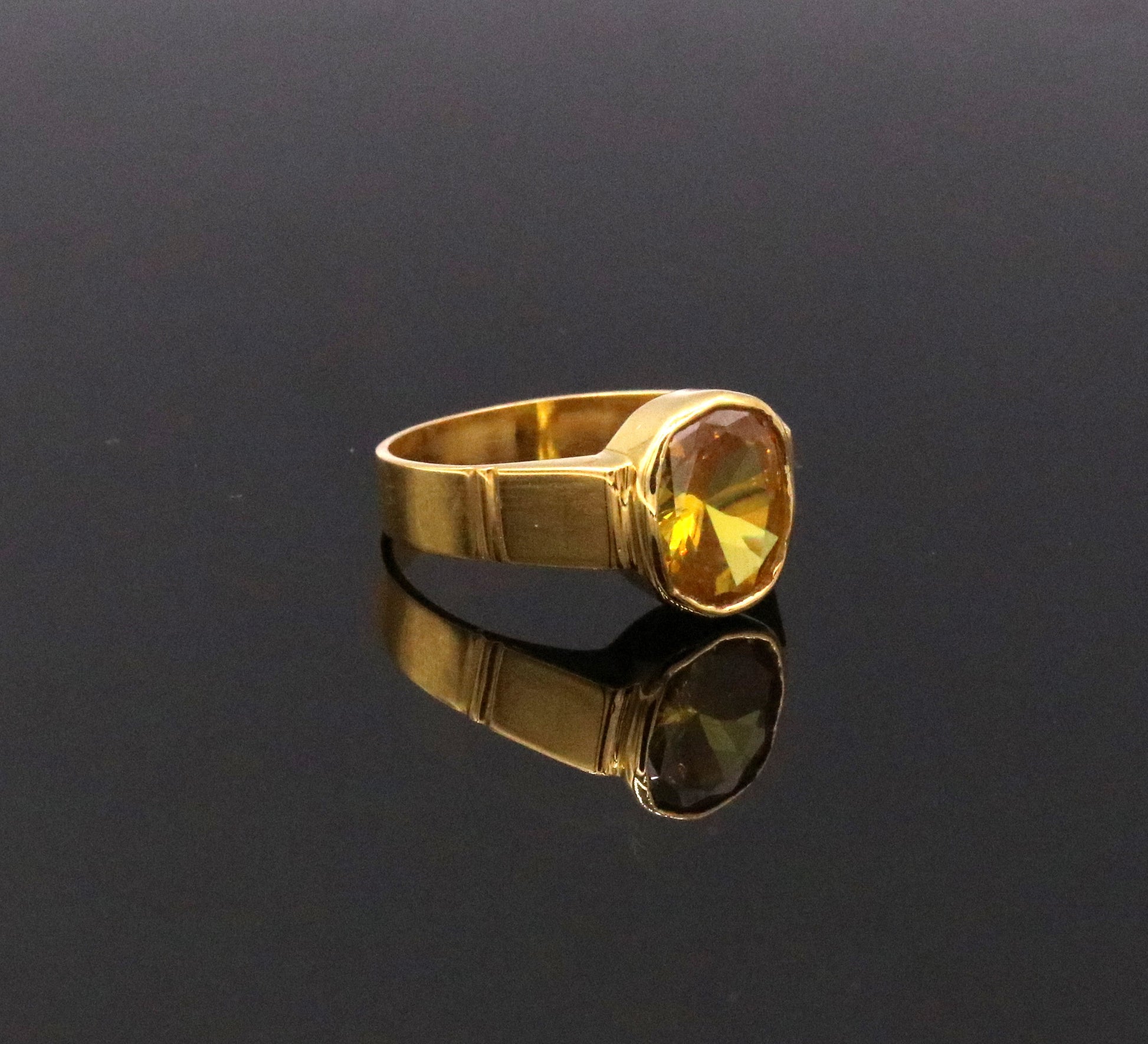 22karat yellow gold handmade ring fabulous band yellow Citrine (sunela in hindi) stone jadau jewelry from rajasthan india ring10 - TRIBAL ORNAMENTS