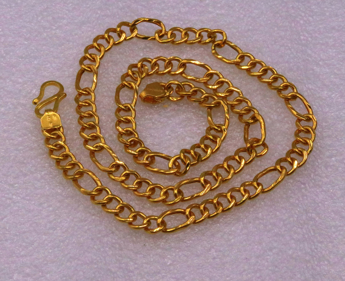 Genuine 22 karat gold fabulous Figaro link chain handmade 20 inches chain necklace men's women's jewelry from Rajasthan India ch173 - TRIBAL ORNAMENTS