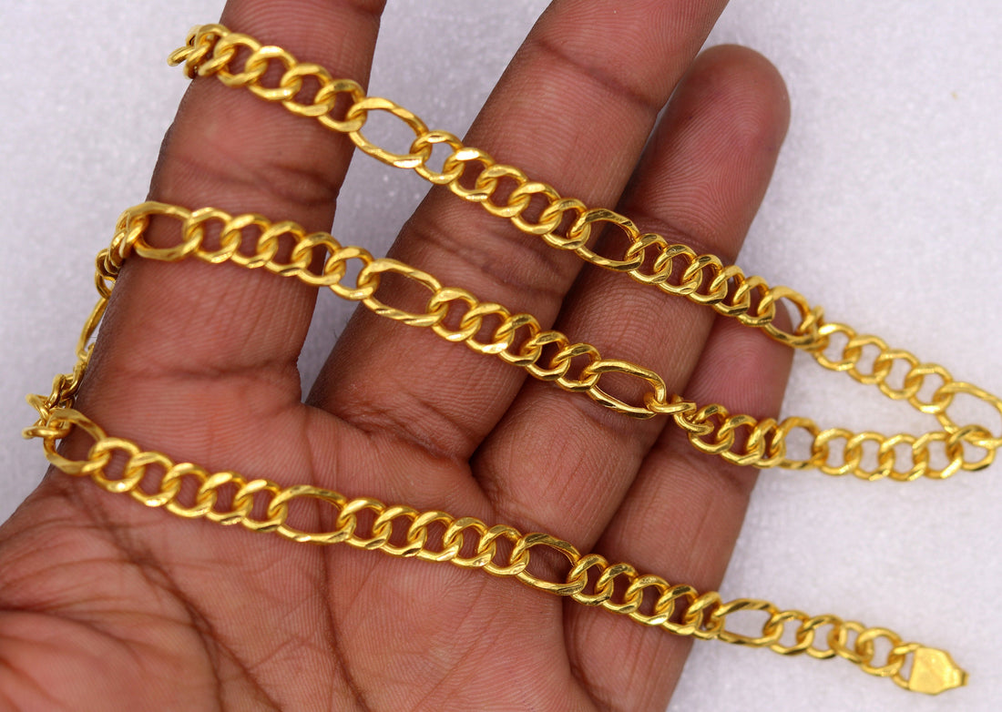 Genuine 22 karat gold fabulous Figaro link chain handmade 20 inches chain necklace men's women's jewelry from Rajasthan India ch173 - TRIBAL ORNAMENTS