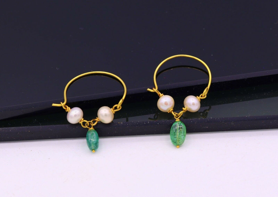 Vintage antique design handmade 18k yellow gold hoop earrings bali from rajasthan india best for girls - TRIBAL ORNAMENTS