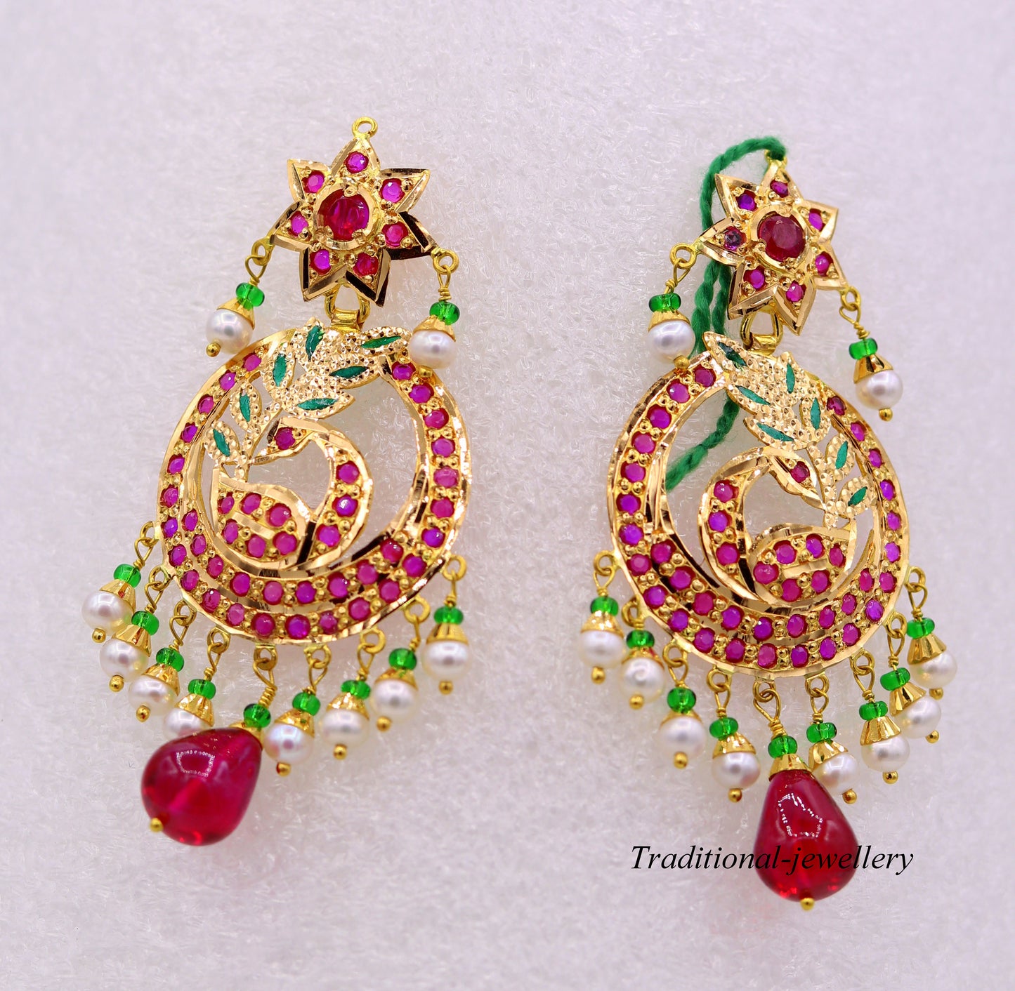 Vintage handmade punjabi muslim fabulous peacock designer necklace set with ruby pearl emerald color stone - TRIBAL ORNAMENTS