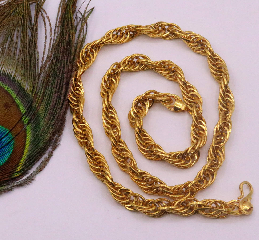 22kt yellow gold handmade fabulous certified gold link chain twisted design necklace unisex gifting jewelry from india - TRIBAL ORNAMENTS