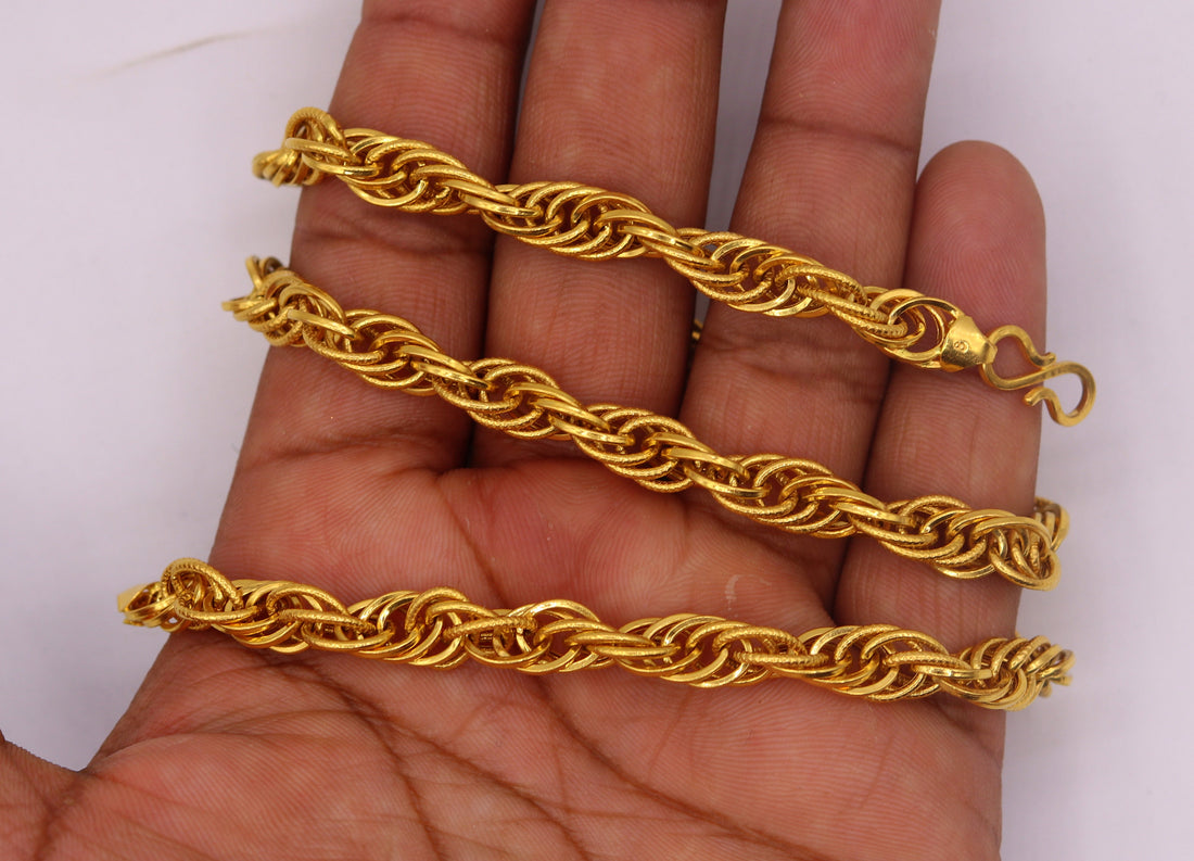 22kt yellow gold handmade fabulous certified gold link chain twisted design necklace unisex gifting jewelry from india - TRIBAL ORNAMENTS