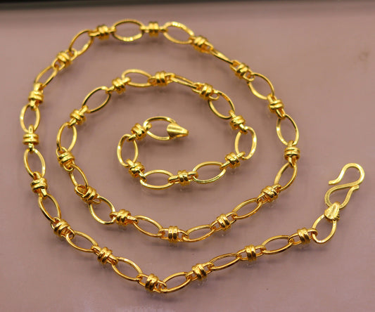 Handmade 22kt ct yellow gold gorgeous design link chain indian tribal design necklace gifting jewelry ch189 - TRIBAL ORNAMENTS