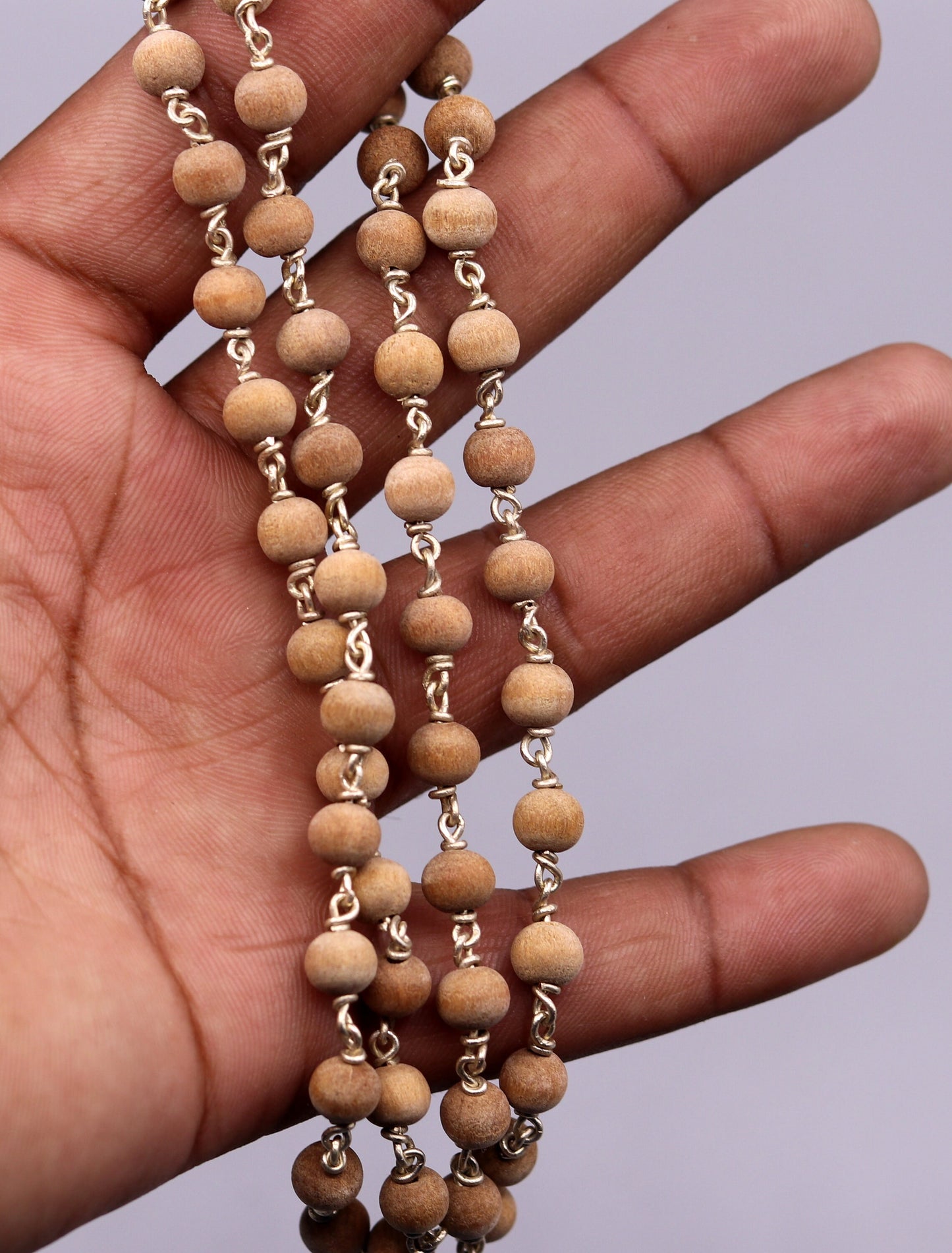 Jaap mala Sandal chandan wood handmade beads 925 solid silver handmade chain necklace to pray god from india ch29 - TRIBAL ORNAMENTS