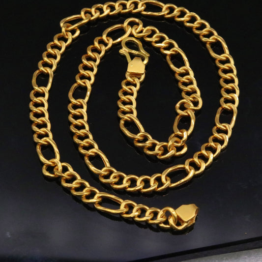 Genuine 22 karat gold fabulous Figaro link chain handmade 20 inches chain necklace men's women's jewelry from Rajasthan India ch173 - TRIBAL ORNAMENTS