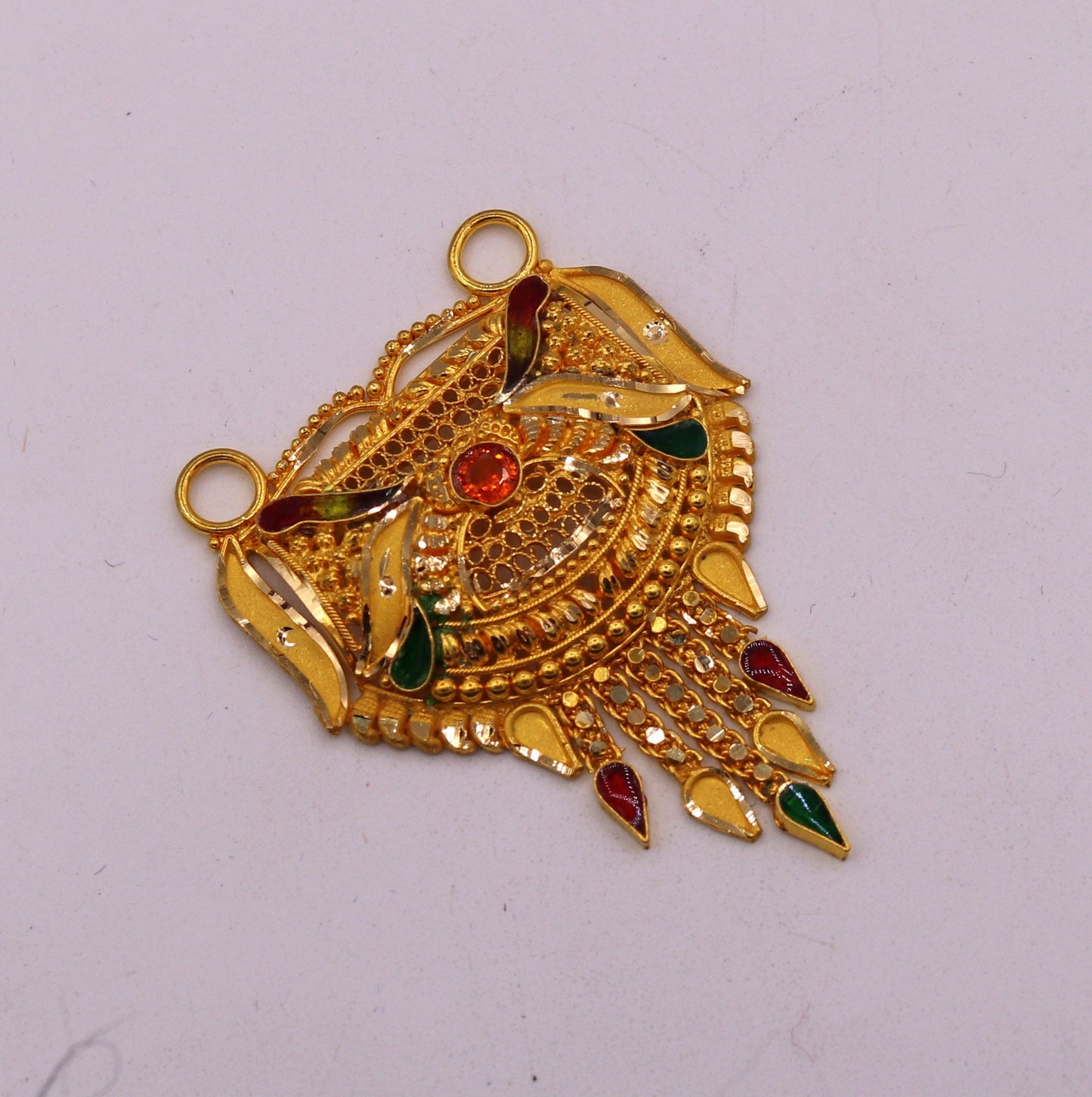 Antique desing Genuine certified 22kt yellow gold filigree work meenakari pendant necklace traditional art of indian tribal jewelry gp15 - TRIBAL ORNAMENTS