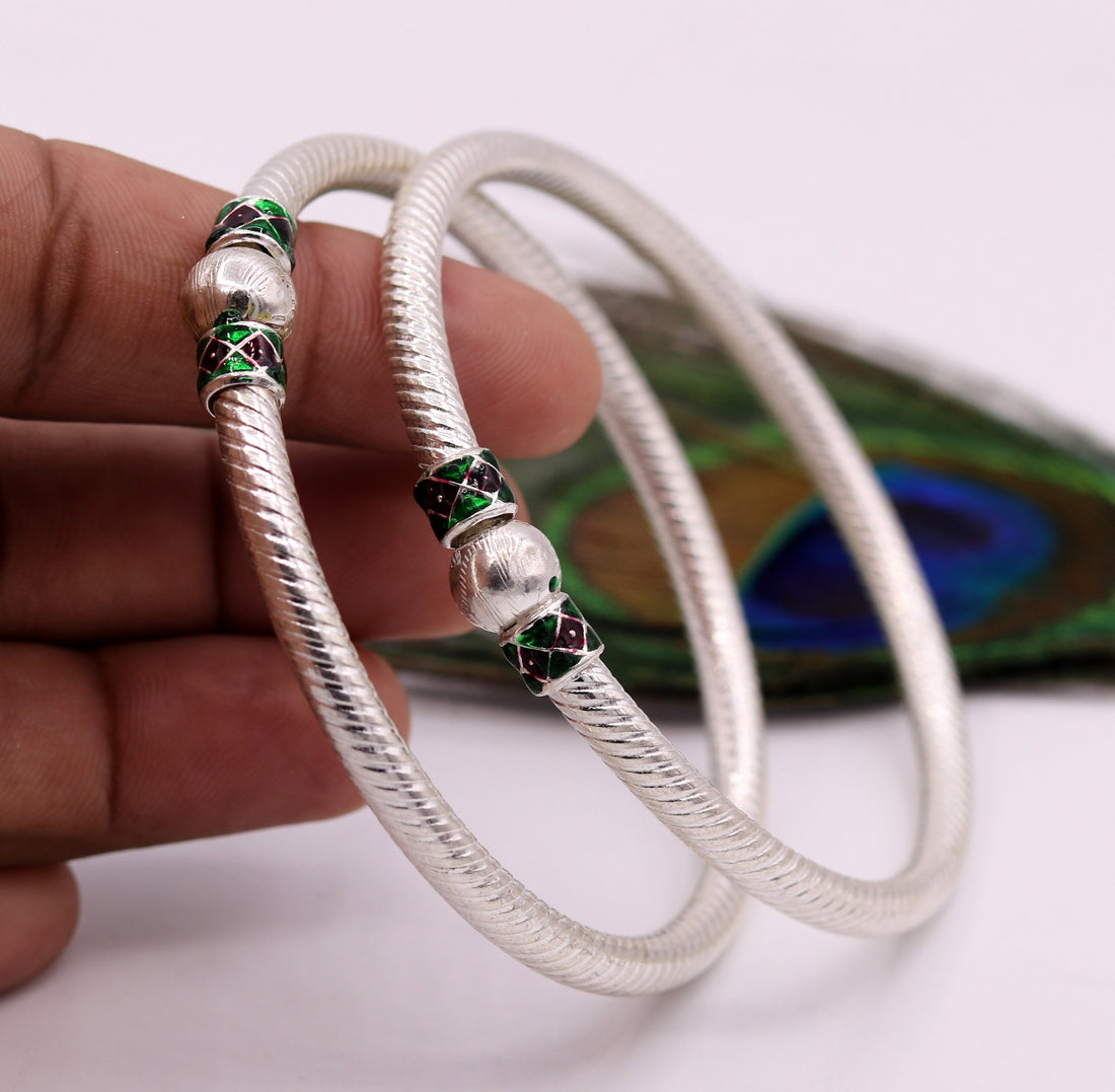 Sterling silver handmade indian tribal bangle bracelet kada jewelry for women's girl's belly dance from rajasthan india ba17 - TRIBAL ORNAMENTS