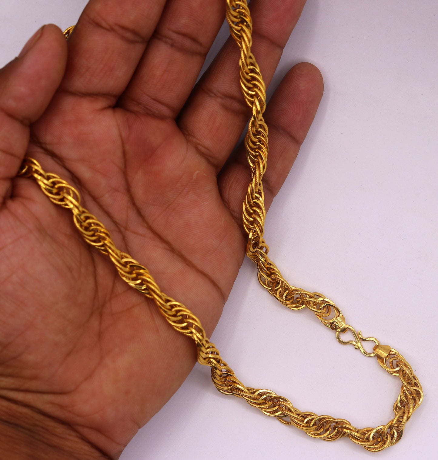 22kt yellow gold handmade fabulous certified gold link chain twisted design necklace unisex gifting jewelry from india - TRIBAL ORNAMENTS