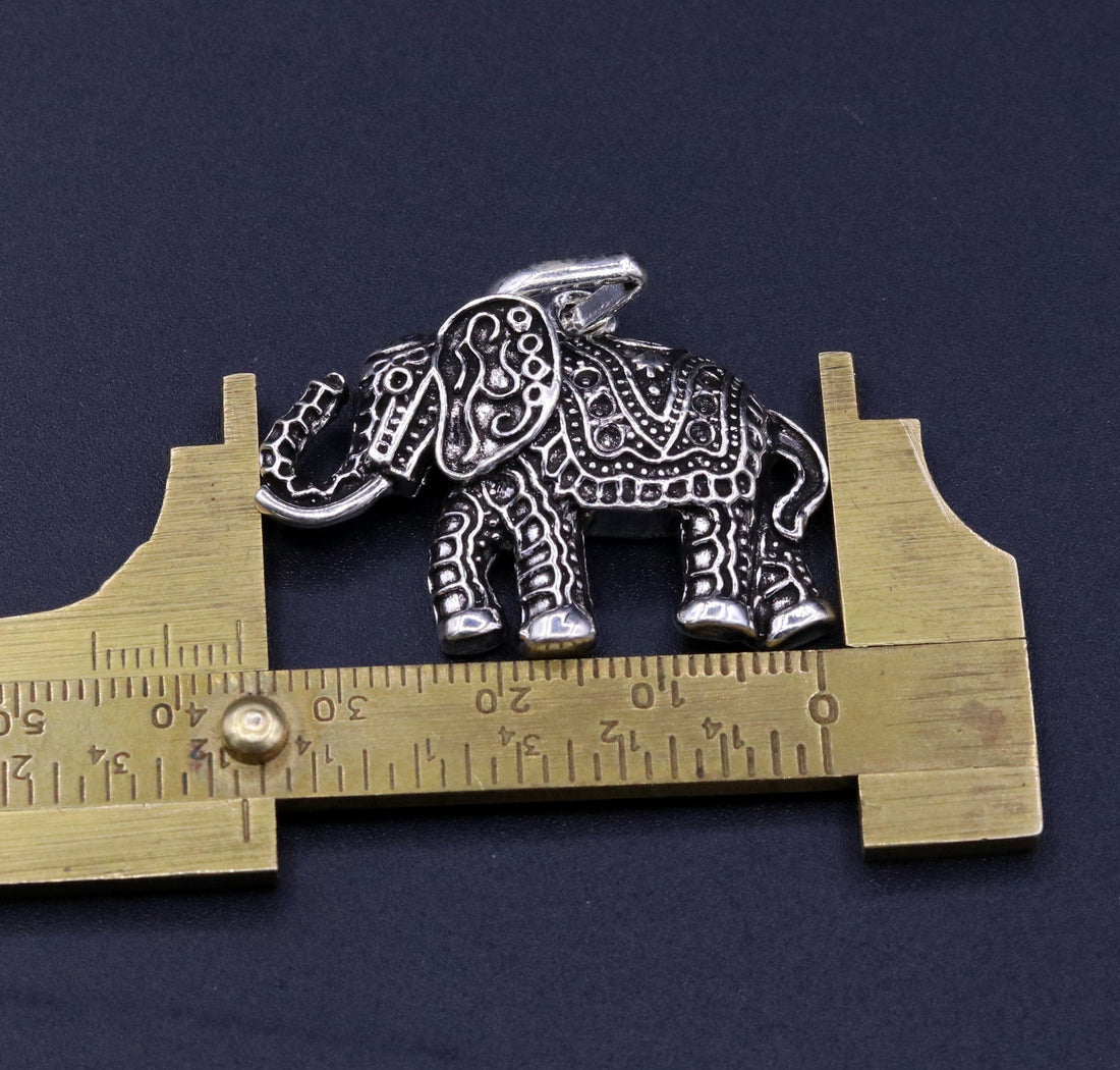 925 Sterling silver solid handmade elephant pendant excellent oxidized pendant with solid wheat chain tribal jewelry india nsp38 - TRIBAL ORNAMENTS