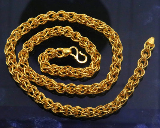 Authentic 22kt yellow gold handmade byzantine chain necklace with gorgeous antique design 20 inhes chain ch184 - TRIBAL ORNAMENTS