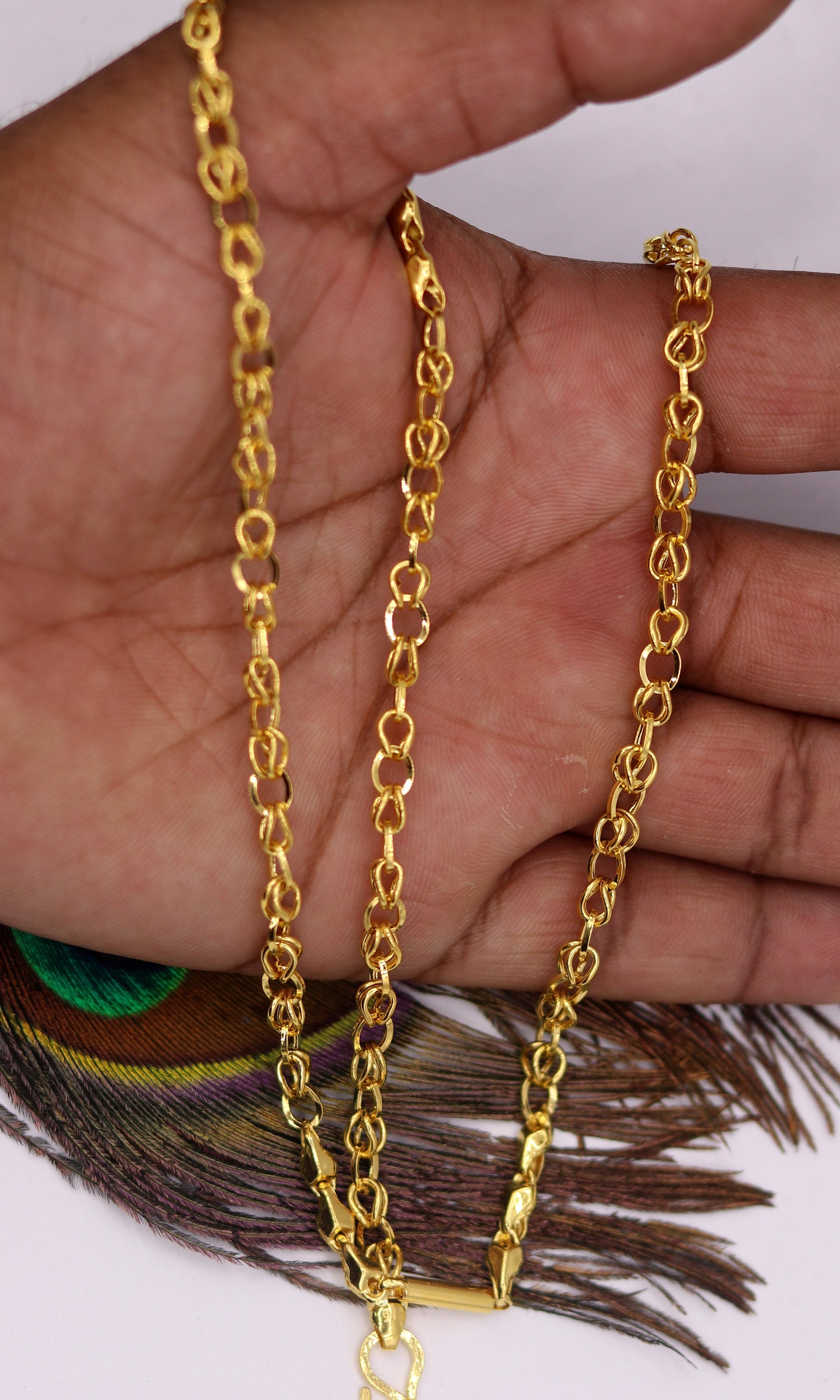 Vintage design handmade 22kt yellow gold fabulous link chain unisex gifting necklace chain with amazing design  ch187 - TRIBAL ORNAMENTS